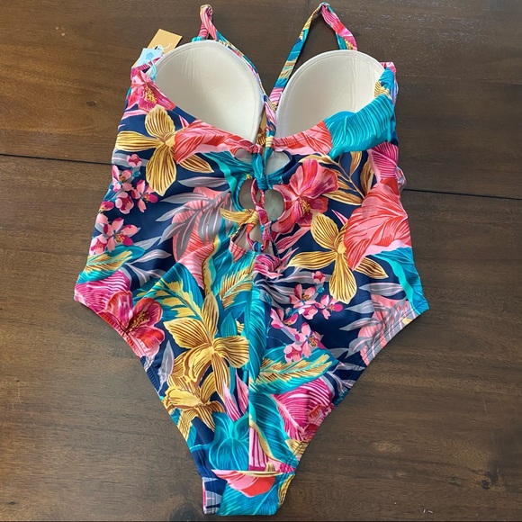 Over The Shoulder One Piece Swimsuit Tropical 18W - Picture 4 of 9